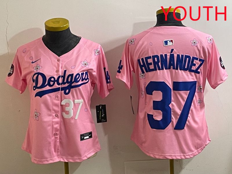 Youth Los Angeles Dodgers #37 Hernandz Pink Sakura Edition 2025 Nike MLB Jersey style 32->youth mlb jersey->Youth Jersey